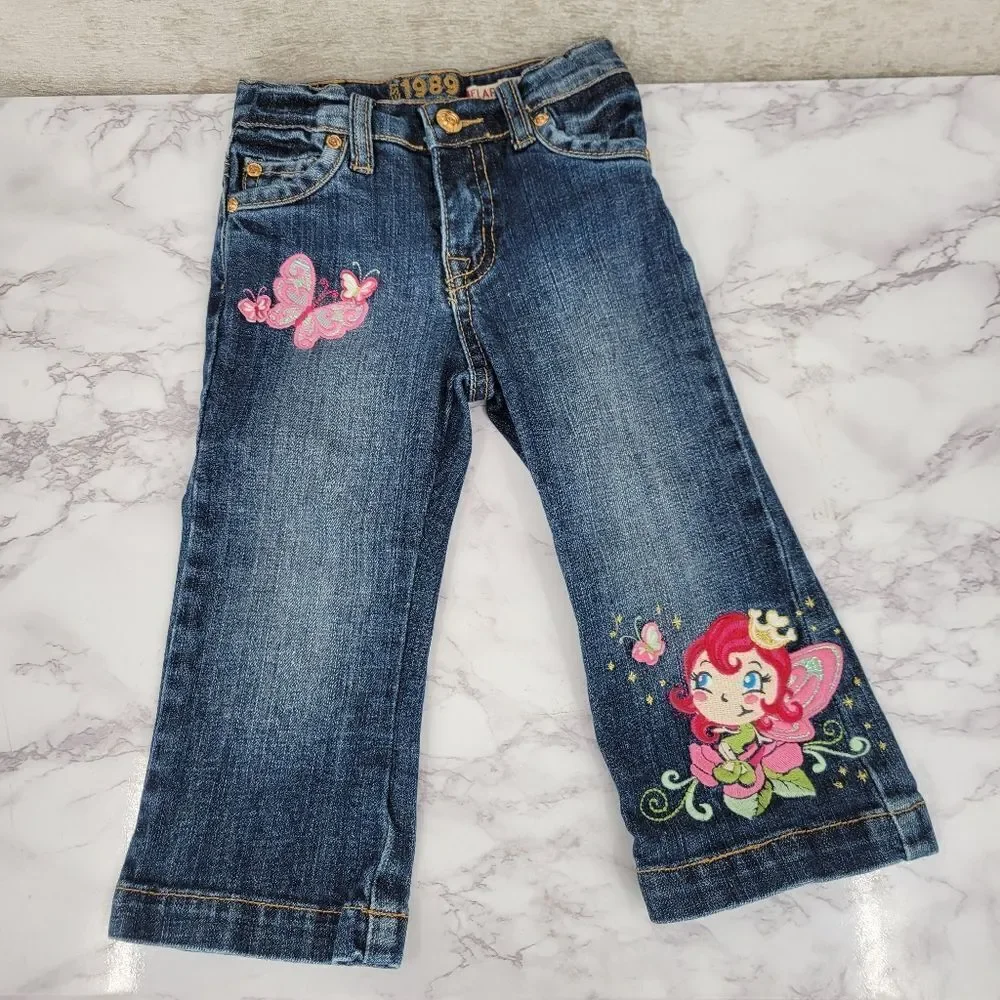 Old Navy + Children's Place Y2K Girls Denim Jeans with Embroidered Design Lot
